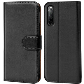 Sony Xperia 10 III Klapphülle in Schwarz mit Kartenfächern und Schutz