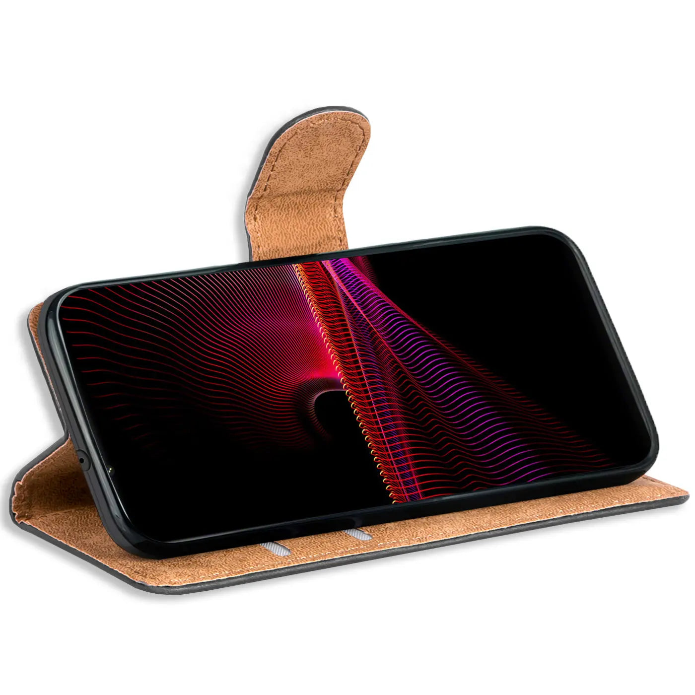 Braune Leder-Klapphülle mit Kartenfächern, zeigt Sony Xperia 10 III.
