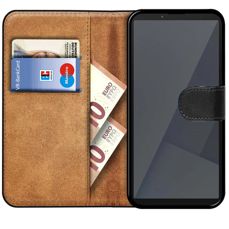 Sony Xperia 10 VII Klapphülle in Schwarz mit Kartenfächern und Schutz