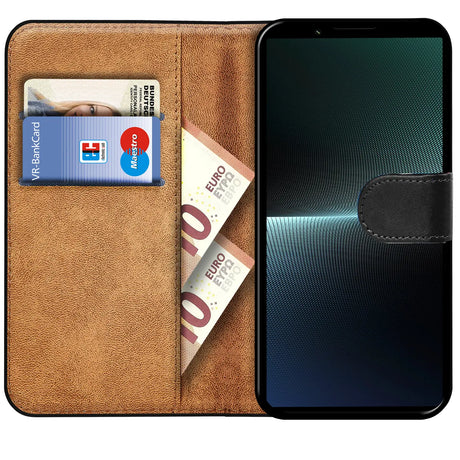 Sony Xperia 1 V Klapphülle in Schwarz mit Kartenfächern und Schutz