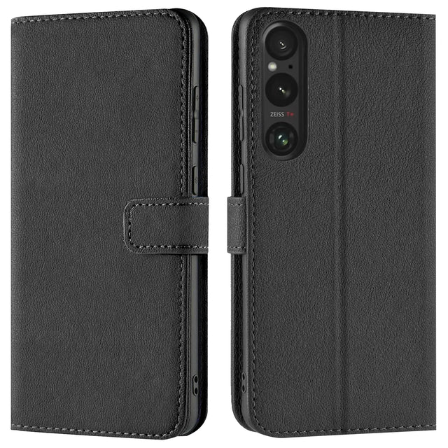 Sony Xperia 1 VI Klapphülle in Schwarz mit Kartenfächern und Schutz