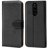 Sony Xperia 1 Klapphülle in Schwarz mit Kartenfächern und Schutz