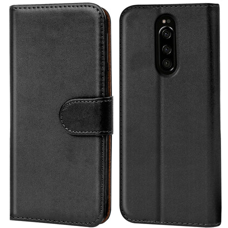 Sony Xperia 1 Klapphülle in Schwarz mit Kartenfächern und Schutz