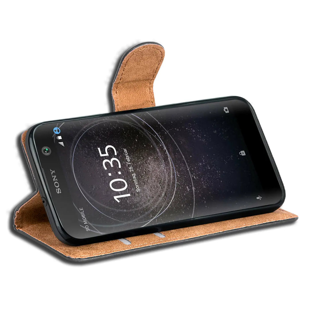 Sony Xperia XA2 Klapphülle in Schwarz mit Kartenfächern und Schutz