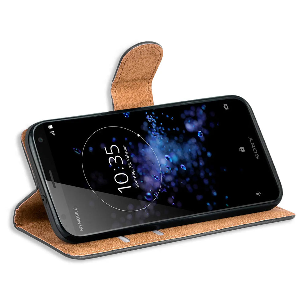 Braune Leder-Klapphülle mit Kartenfächern, Sony Xperia XZ2 Compact, Seitenansicht