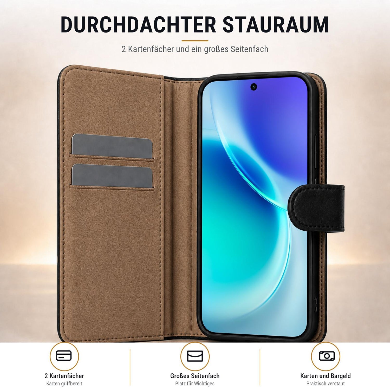 Vivo X300 - Klapphülle mit Kartenfächern Schwarz