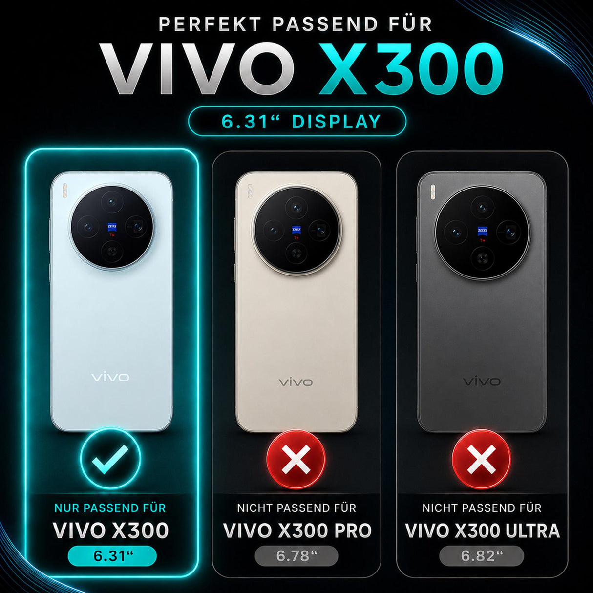 Vivo X300 - Klapphülle mit Kartenfächern Schwarz
