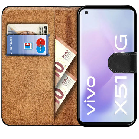 Vivo X51 5G Klapphülle in Schwarz mit Kartenfächern und Schutz