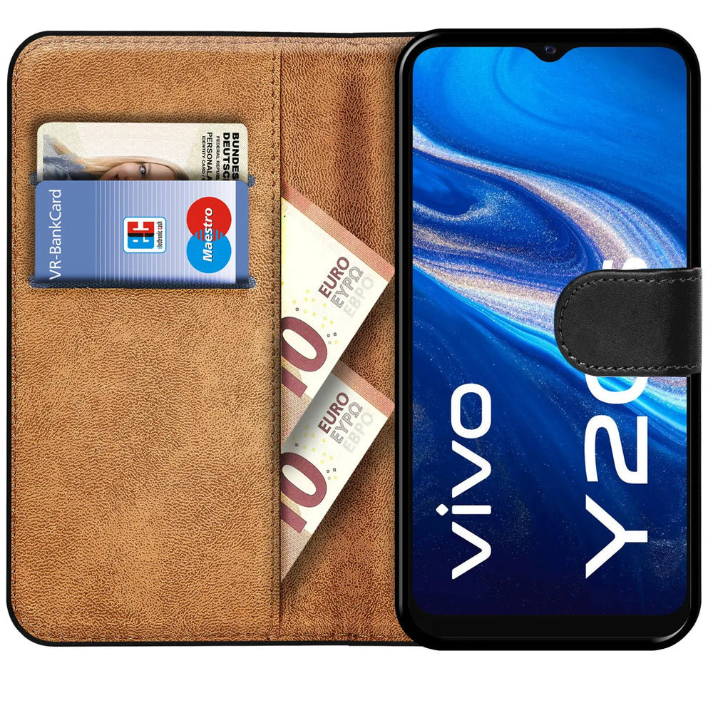 Vivo Y20s Klapphülle in Schwarz mit Kartenfächern und Schutz