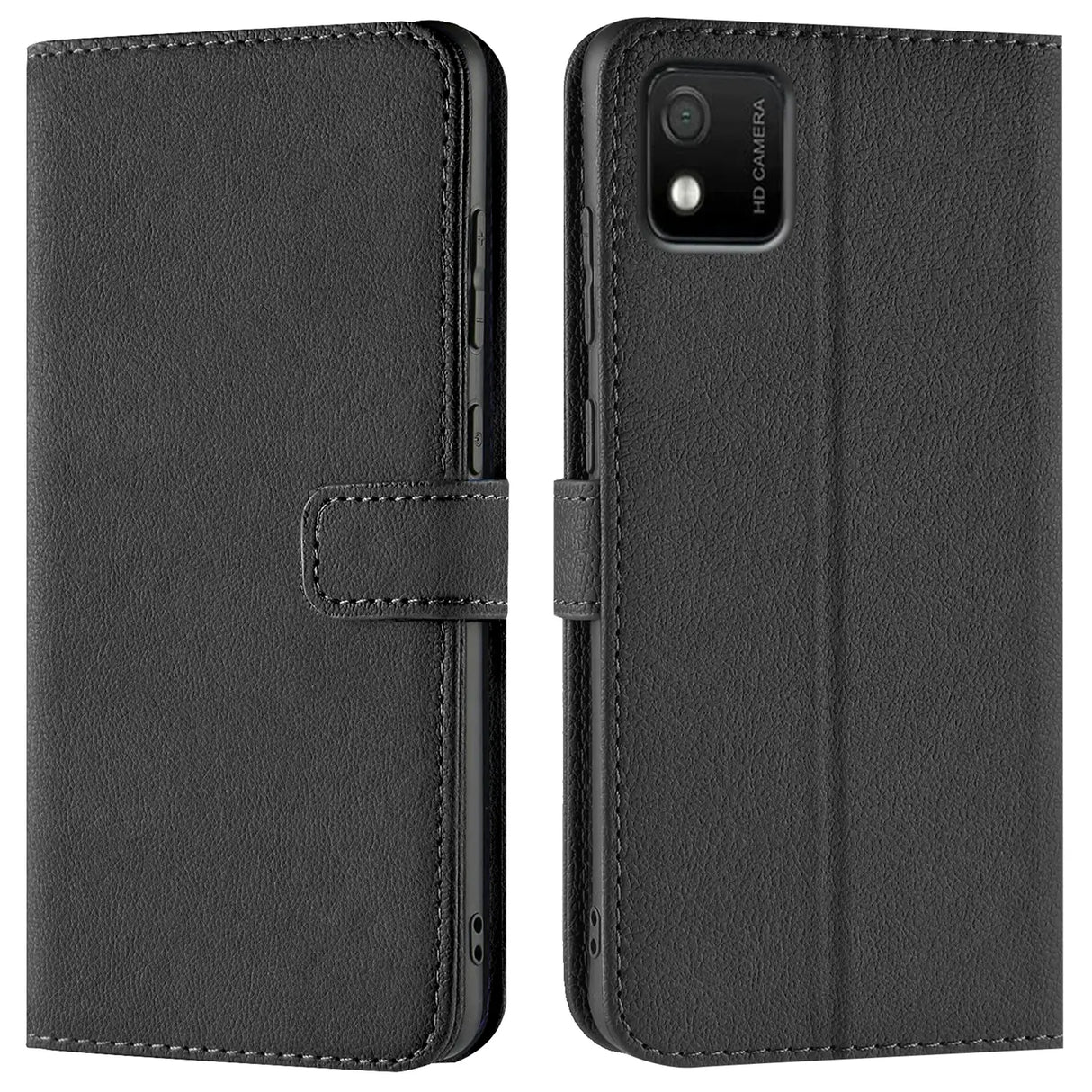 Wiko Y52 Klapphülle in Schwarz mit Kartenfächern und Schutz