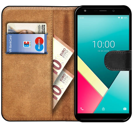 Wiko Y61 Klapphülle in Schwarz mit Kartenfächern und Schutz