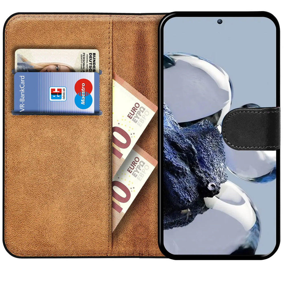 Xiaomi 12T / 12T Pro Klapphülle in Schwarz mit Kartenfächern und Schutz