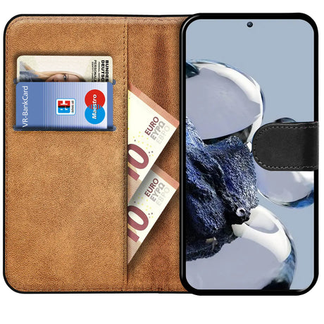 Xiaomi 12T / 12T Pro Klapphülle in Schwarz mit Kartenfächern und Schutz