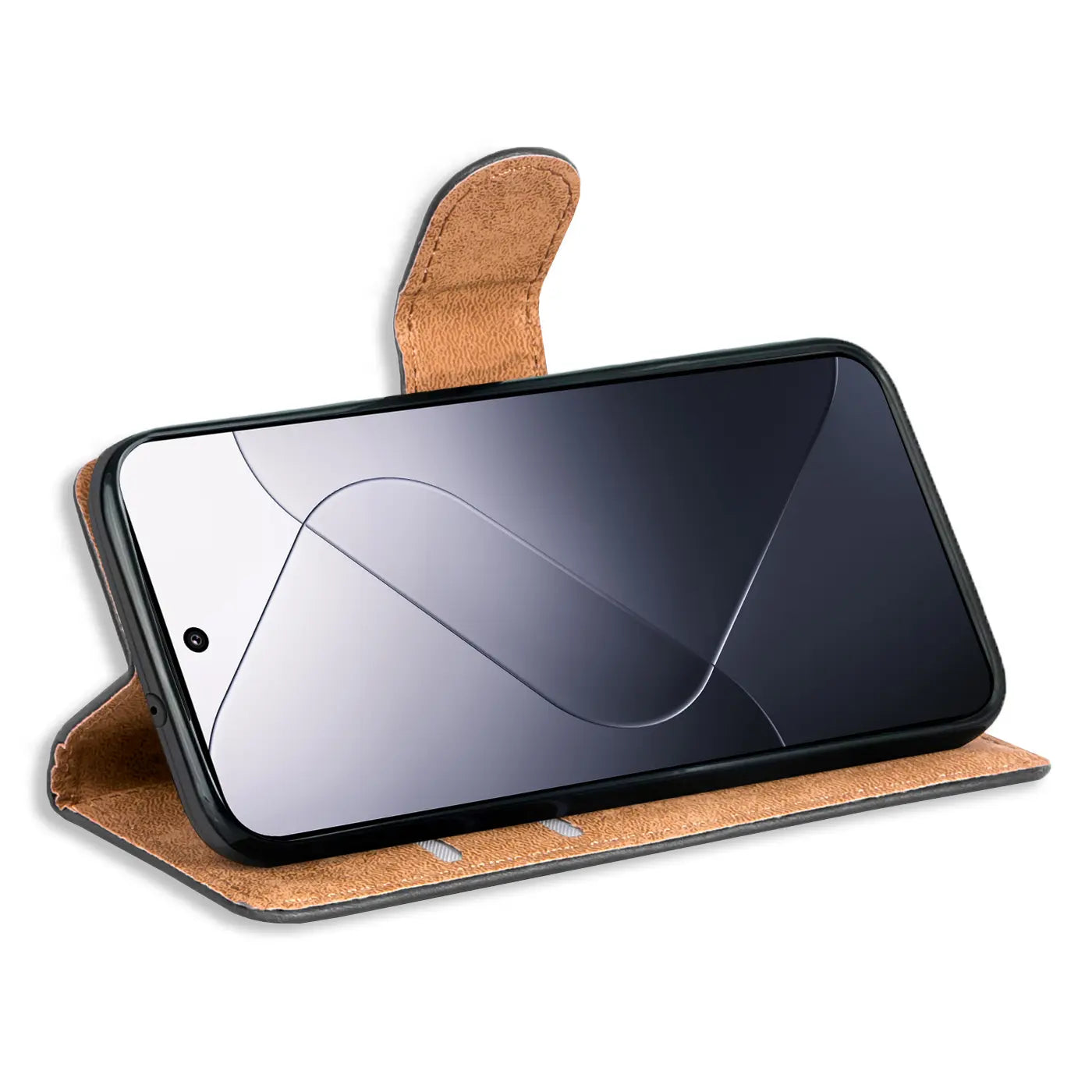 Braune Leder-Klapphülle mit Kartenfächern, Xiaomi 14 Ultra, Vorderansicht