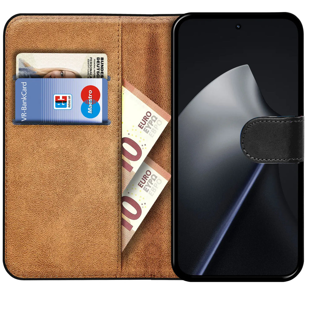 Xiaomi 15T Pro Klapphülle in Schwarz mit Kartenfächern und Schutz