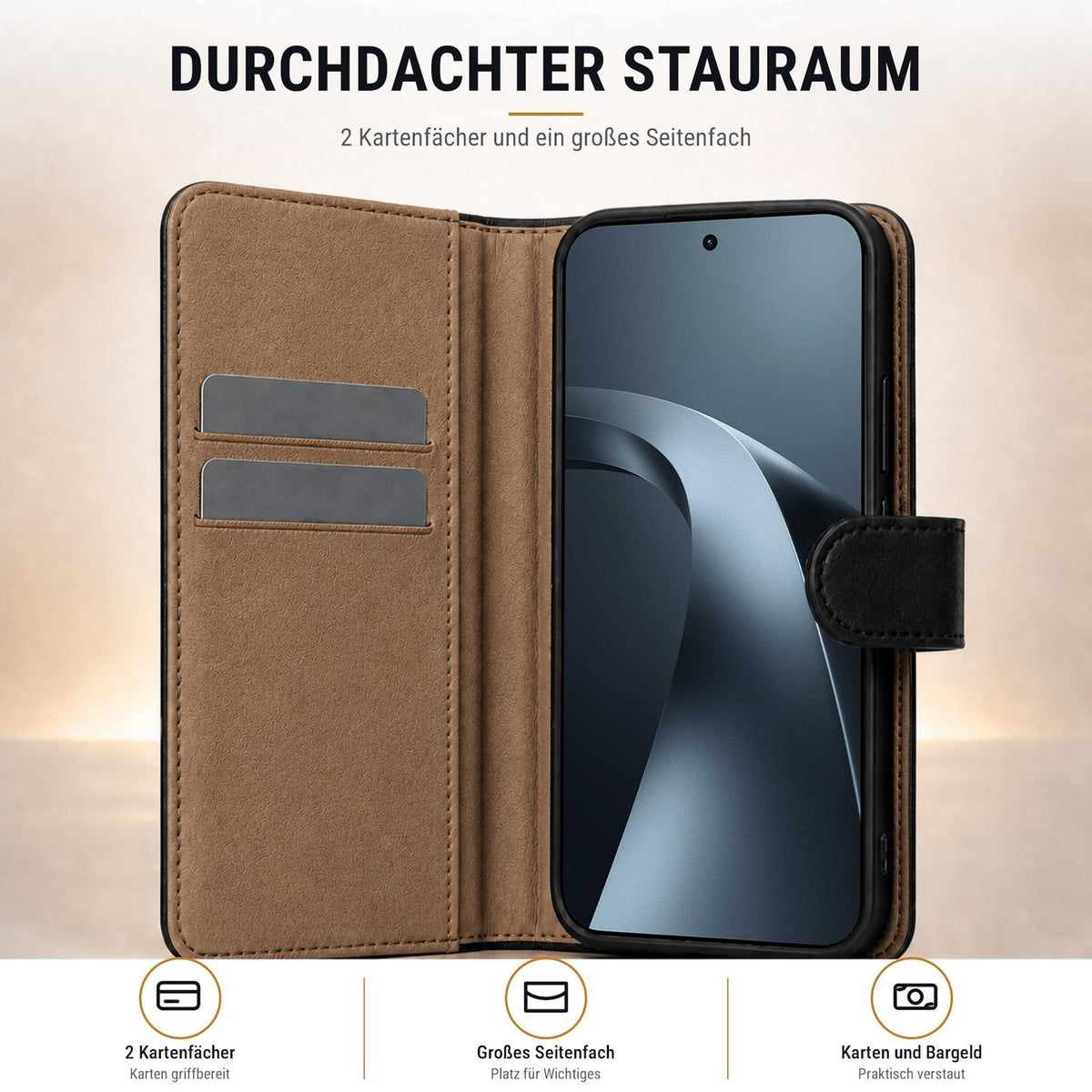 Xiaomi 17T Pro - Klapphülle mit Kartenfächern Schwarz
