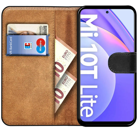 Xiaomi Mi 10T Lite Klapphülle in Schwarz mit Kartenfächern und Schutz