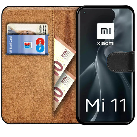 Xiaomi Mi 11 Klapphülle in Schwarz mit Kartenfächern und Schutz