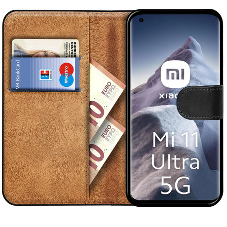 Xiaomi Mi 11 Ultra Klapphülle in Schwarz mit Kartenfächern und Schutz
