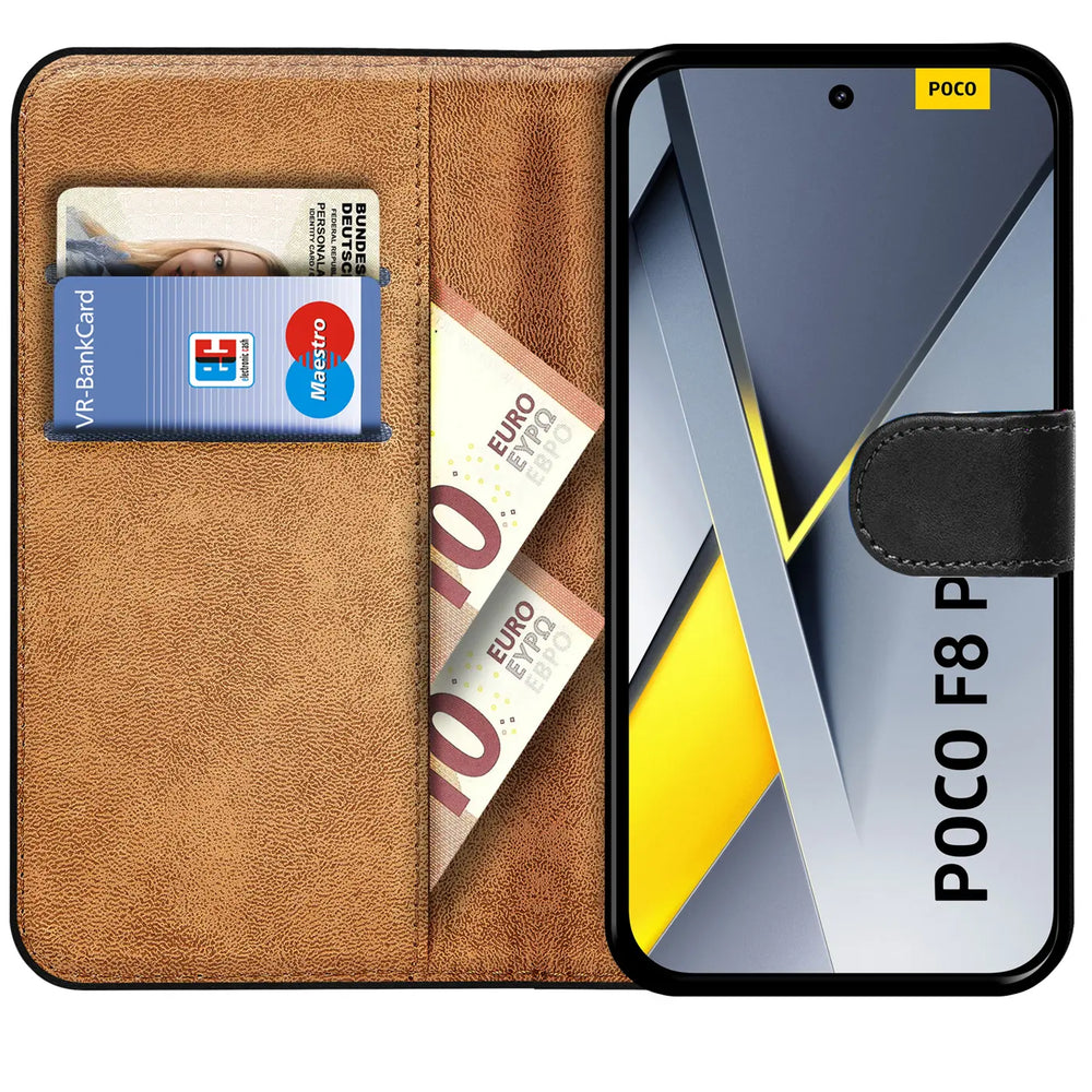 Xiaomi Poco F8 Pro Klapphülle in Schwarz mit Kartenfächern und Schutz
