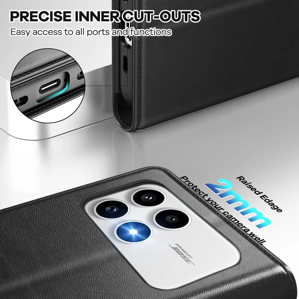 Xiaomi Poco F8 Pro Klapphülle in Schwarz mit Kartenfächern und Schutz