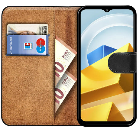 Xiaomi Poco M5 Klapphülle in Schwarz mit Kartenfächern und Schutz