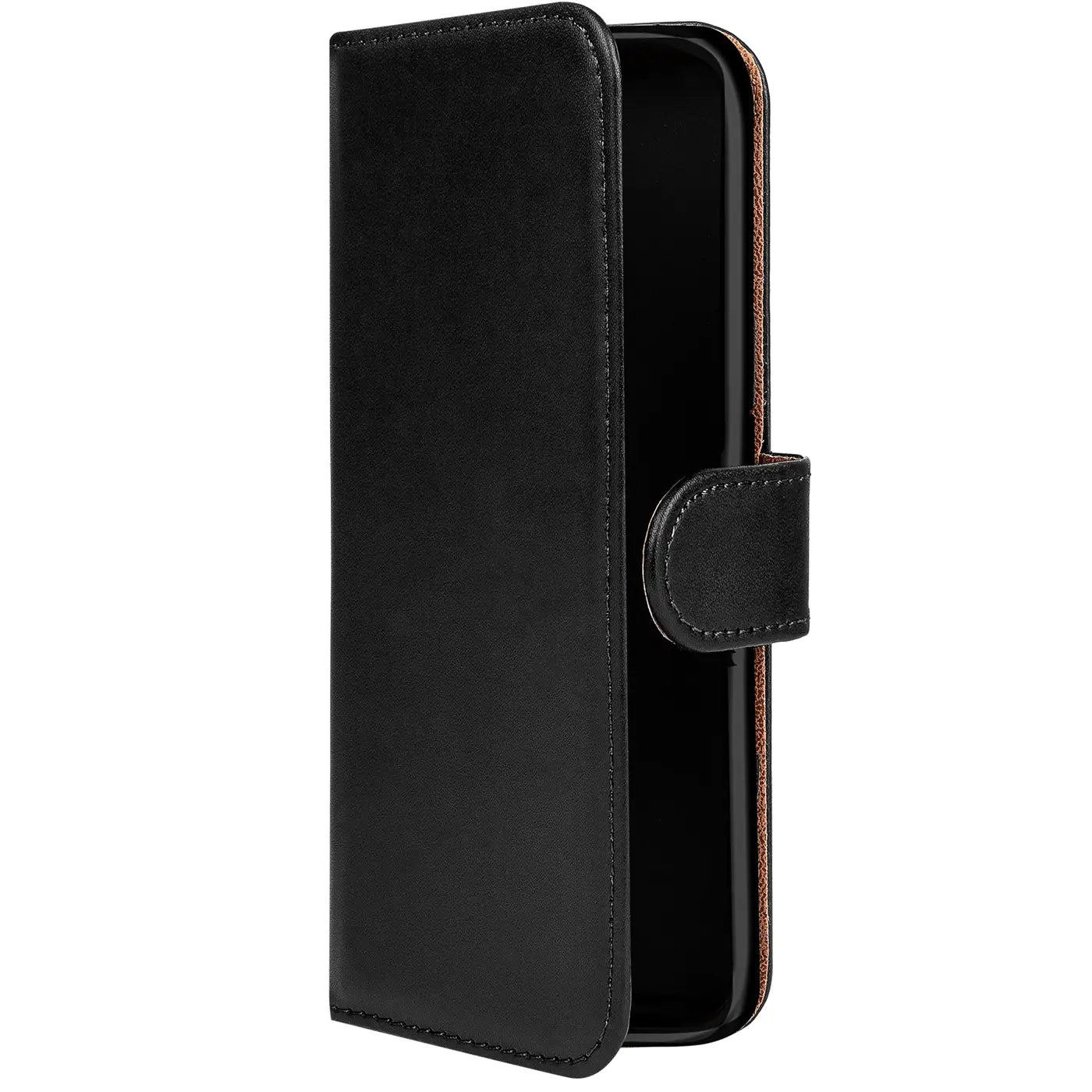 Schwarze Leder-Klapphülle mit Magnetverschluss, seitliche Ansicht, für Xiaomi Poco X3.