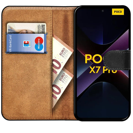 Xiaomi Poco X7 Pro Klapphülle in Schwarz mit Kartenfächern und Schutz