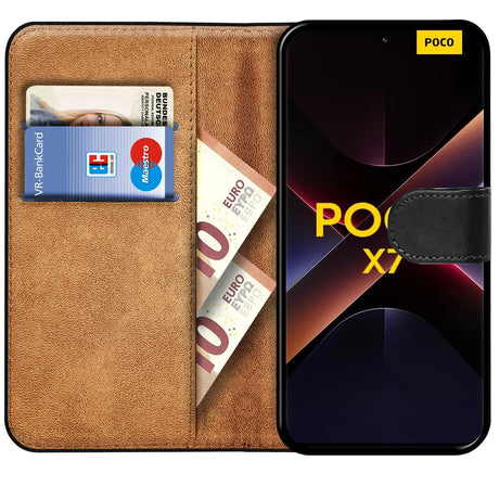 Xiaomi Poco X7 Klapphülle in Schwarz mit Kartenfächern und Schutz