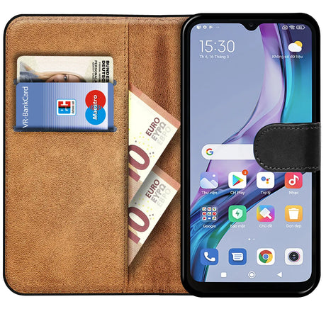 Xiaomi Redmi 10C Klapphülle in Schwarz mit Kartenfächern und Schutz