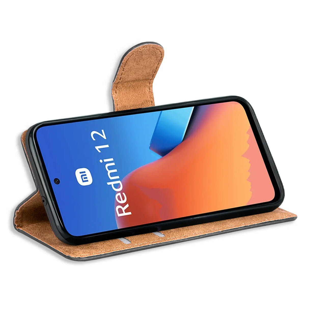 Xiaomi Redmi 12 Klapphülle in Schwarz mit Kartenfächern und Schutz