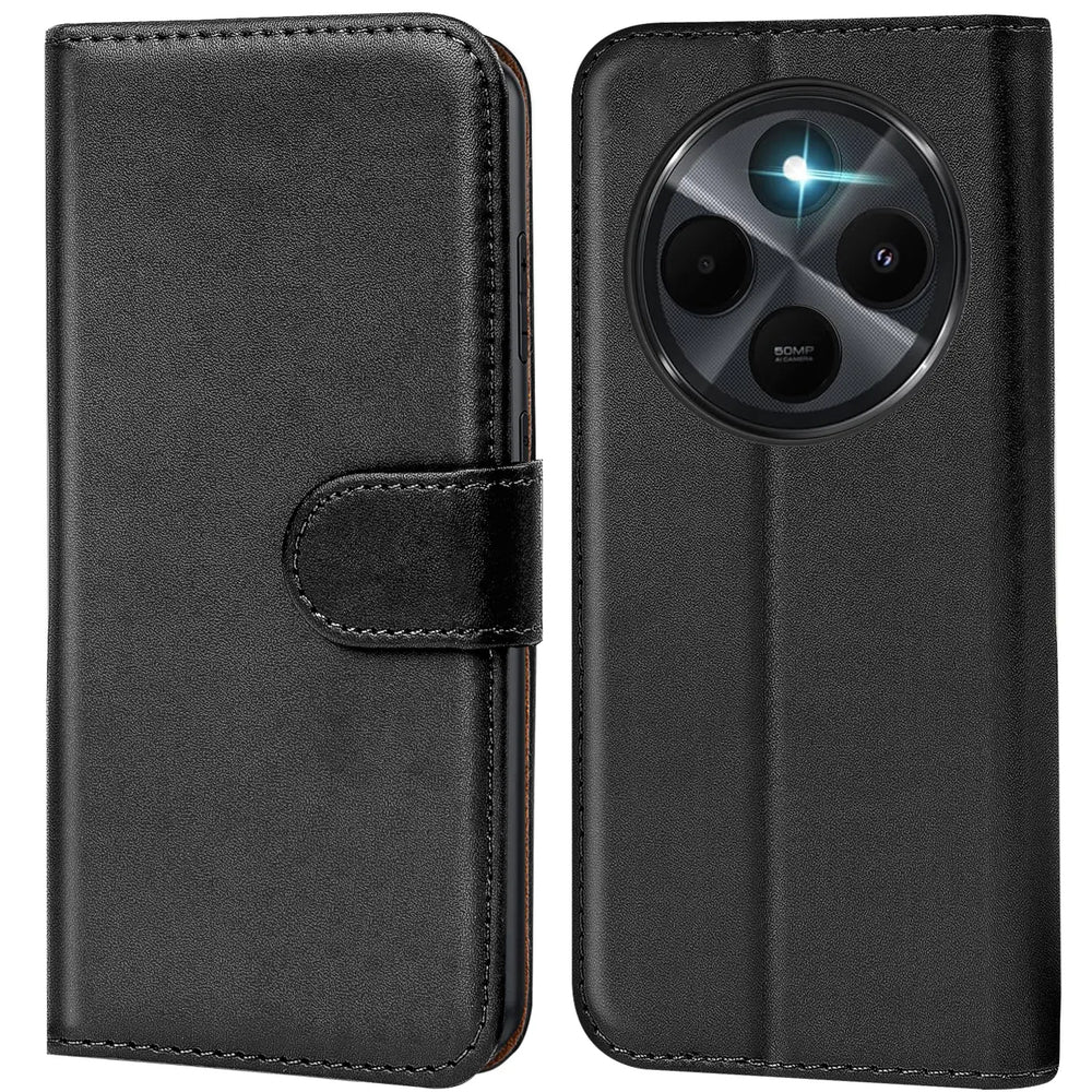 Xiaomi Redmi 14C Klapphülle in Schwarz mit Kartenfächern und Schutz