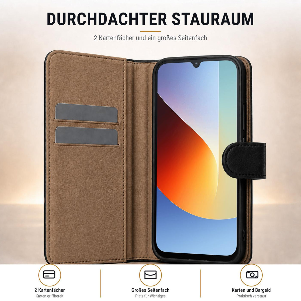 Xiaomi Redmi A7 Pro - Klapphülle mit Kartenfächern Schwarz
