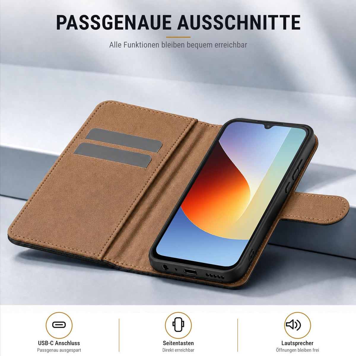Xiaomi Redmi A7 Pro - Klapphülle mit Kartenfächern Schwarz