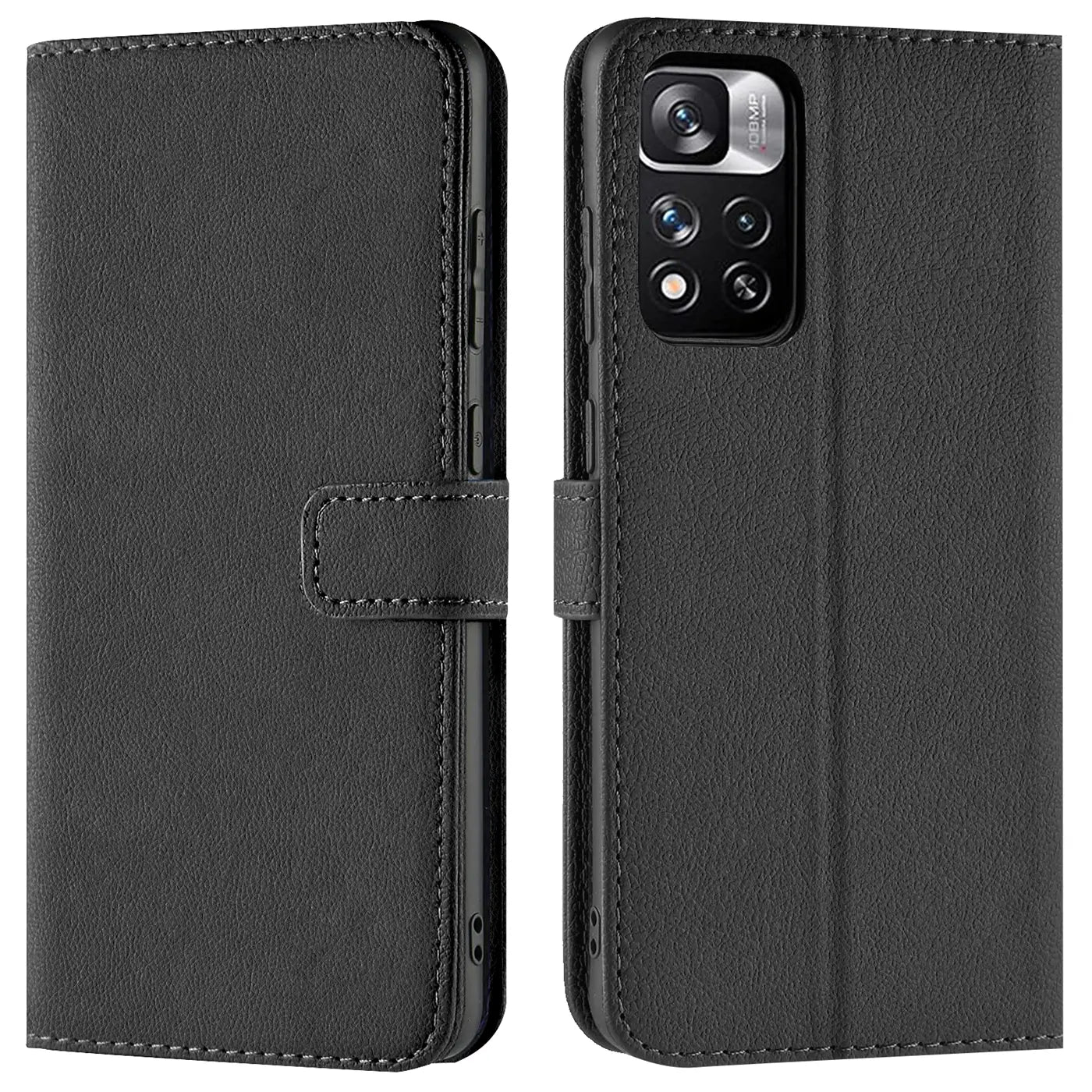 Schwarze Kunstleder-Klapphülle mit Kartenfächern, Vorder- und Rückansicht, für Xiaomi Redmi Note 11 Pro+ 5G
