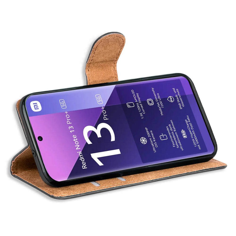 Xiaomi Redmi Note 13 Pro+ 5G Klapphülle in Schwarz mit Kartenfächern und Schutz