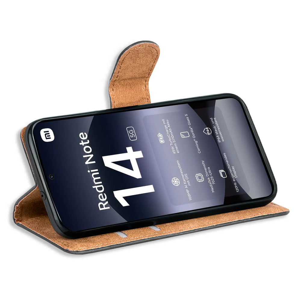 Xiaomi Redmi Note 14 5G Klapphülle in Schwarz mit Kartenfächern und Schutz