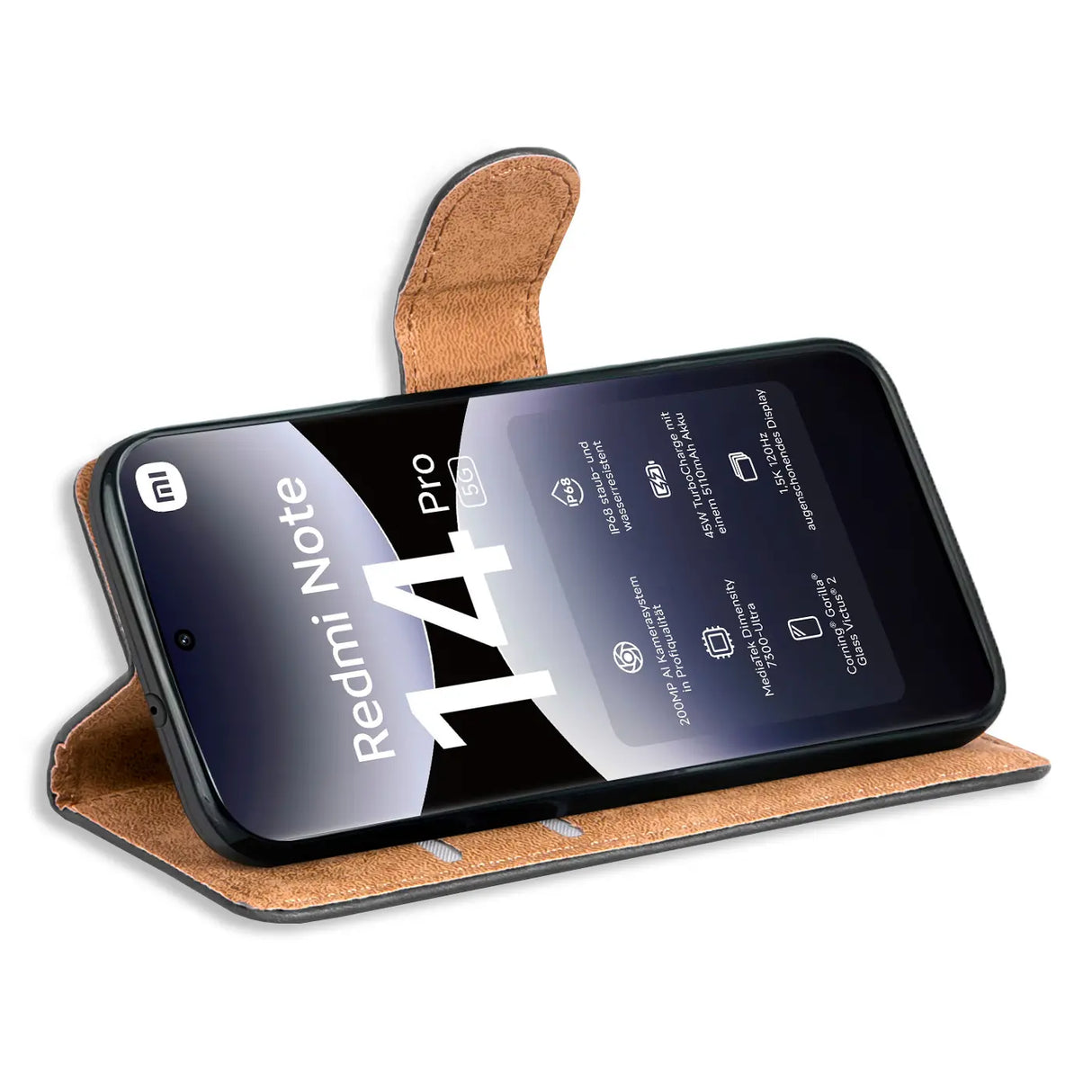 Xiaomi Redmi Note 14 Pro 5G Klapphülle in Schwarz mit Kartenfächern und Schutz