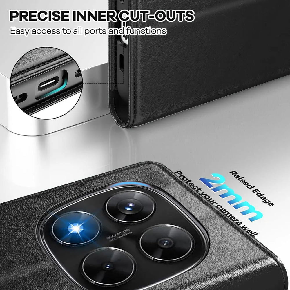 Xiaomi Redmi Note 15 Pro 4G Klapphülle in Schwarz mit Kartenfächern und Schutz