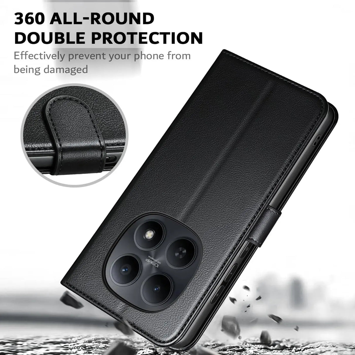 Xiaomi Redmi Note 15 Pro 4G Klapphülle in Schwarz mit Kartenfächern und Schutz