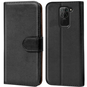 Xiaomi Redmi Note 9 Klapphülle in Schwarz mit Kartenfächern und Schutz