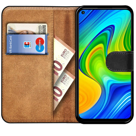 Xiaomi Redmi Note 9 Klapphülle in Schwarz mit Kartenfächern und Schutz