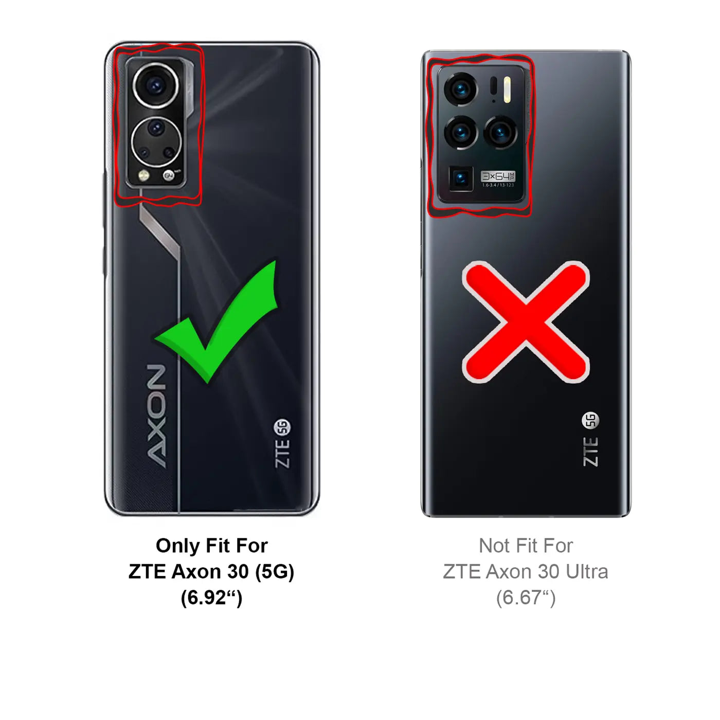 Rückansicht zweier schwarzer Smartphones, eines mit Haken, eines mit Kreuz.