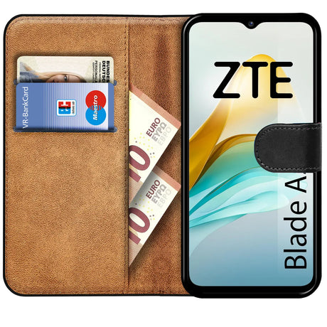 ZTE Blade A53 Plus Klapphülle in Schwarz mit Kartenfächern und Schutz