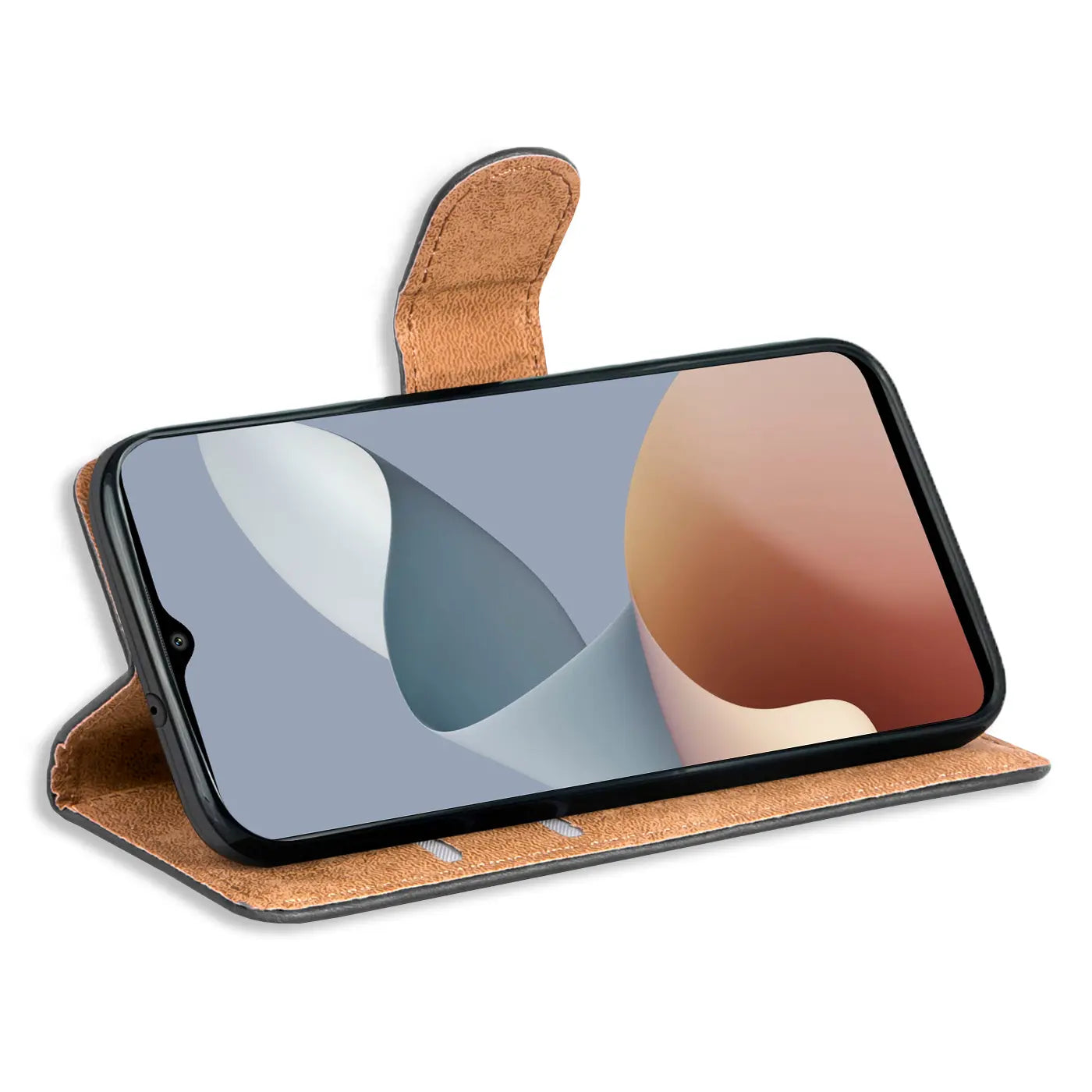 Braune Leder-Klapphülle mit Kartenfächern für ZTE Blade A54, Seitenansicht.