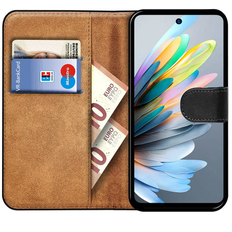 ZTE Blade A75 Klapphülle in Schwarz mit Kartenfächern und Schutz