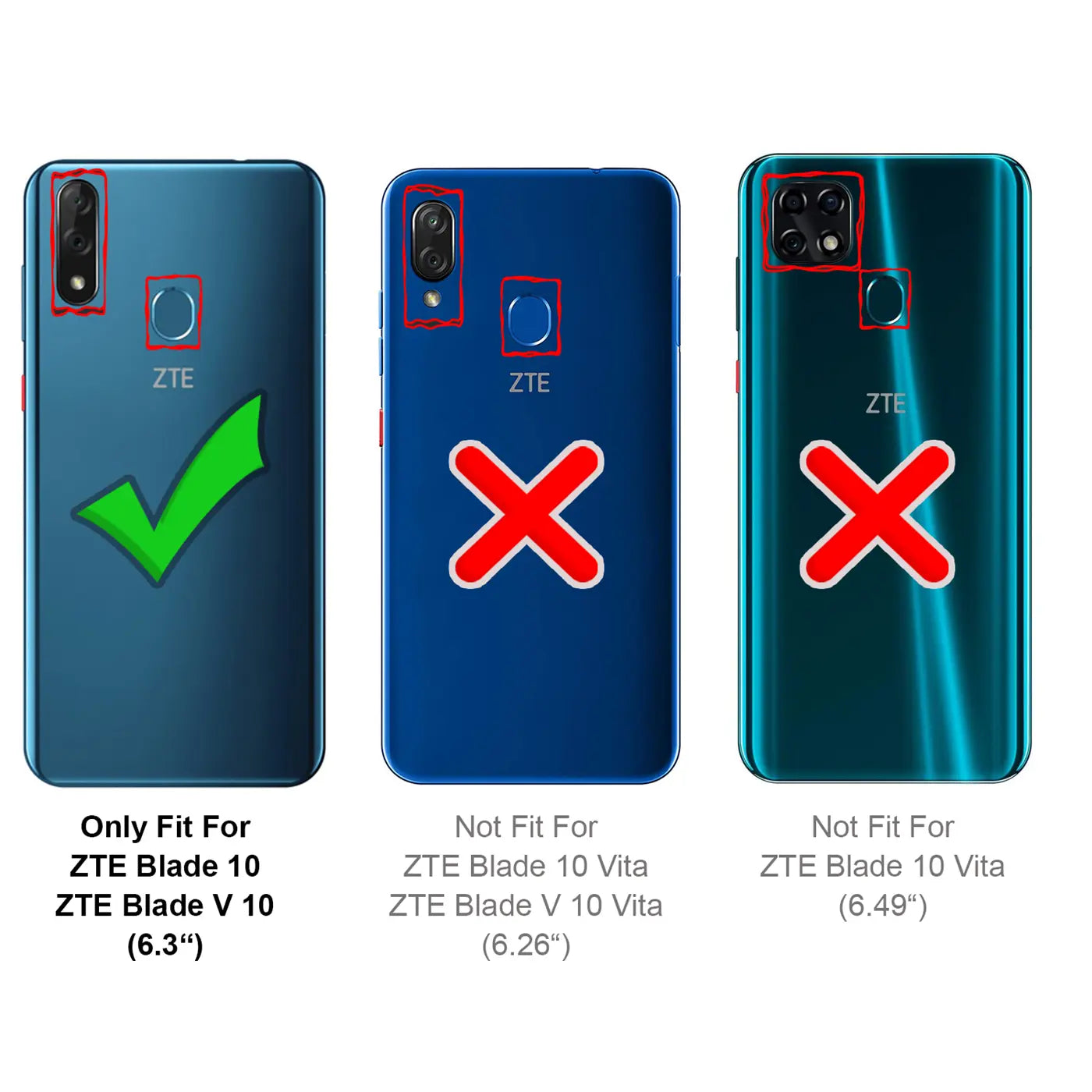Rückseite ZTE Blade 10 (blau) mit grüner Häkchen-Markierung.
