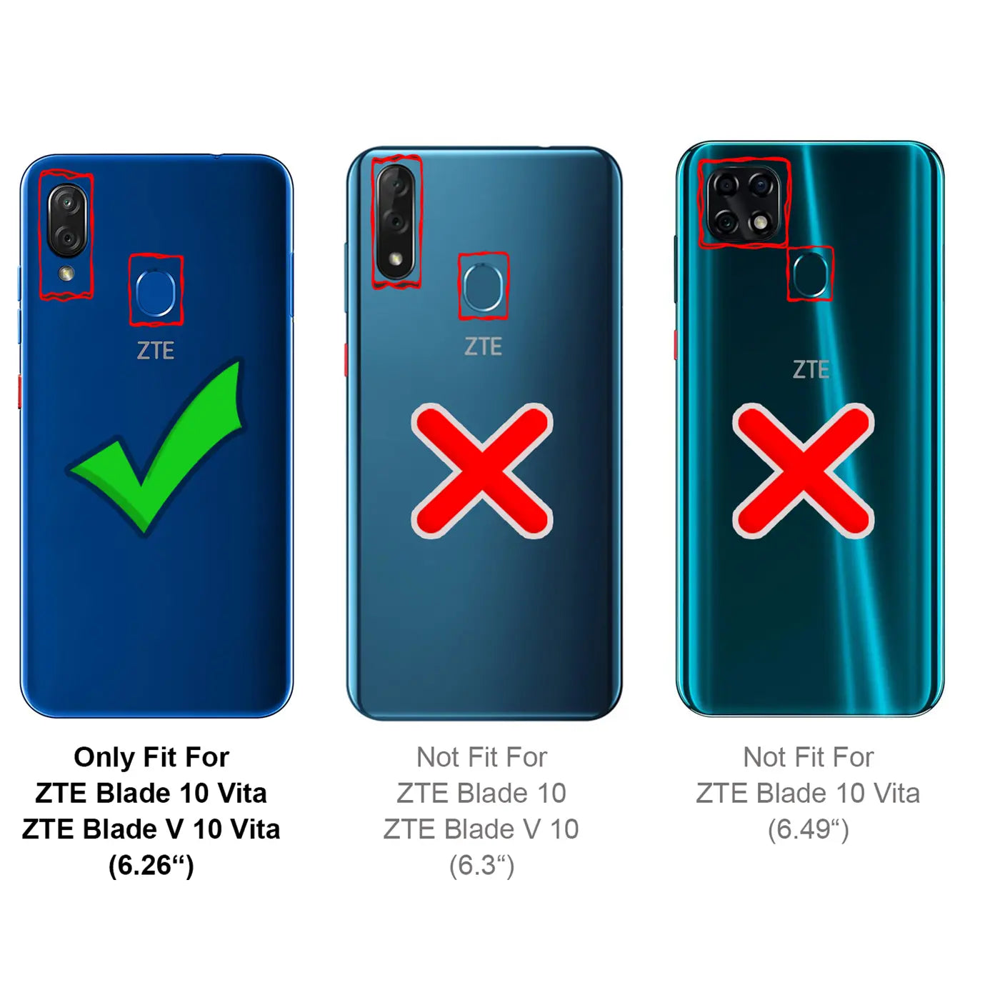 Blaue Rückseite eines ZTE Blade 10 Vita mit grüner Häkchen-Grafik.