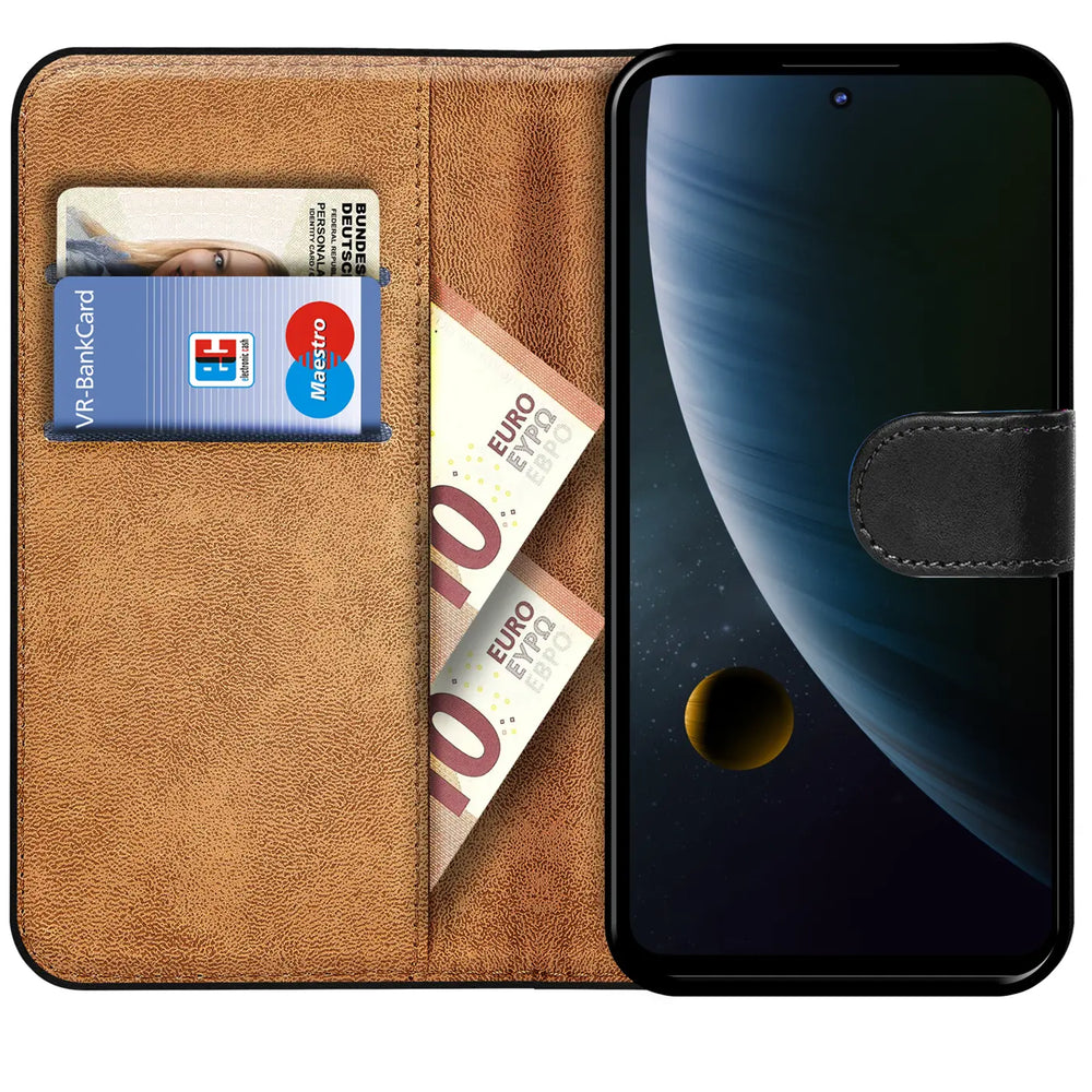 ZTE Blade V30 Klapphülle in Schwarz mit Kartenfächern und Schutz