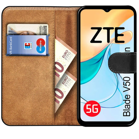 ZTE Blade V50 Design 5G Klapphülle in Schwarz mit Kartenfächern und Schutz